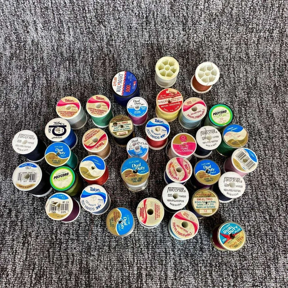 Vintage Mixed Sewing Thread Spools Lot of 36‎ Multicolored Crafting Supplies